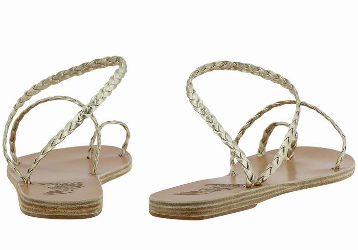 Gold White Ancient Greek Sandals Eleftheria Leather Women Braided Sandals | XOS9243ME