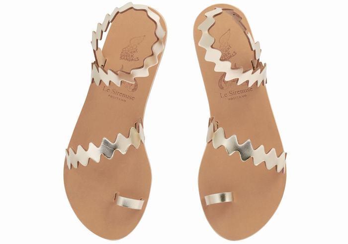 Gold White Ancient Greek Sandals Eleftheria Onda Women Toe-Post Sandals | MSN7691KL