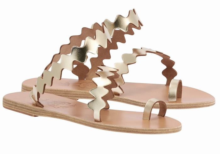 Gold White Ancient Greek Sandals Eleftheria Onda Women Toe-Post Sandals | MSN7691KL