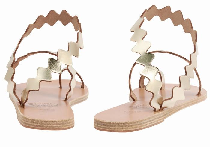 Gold White Ancient Greek Sandals Eleftheria Onda Women Toe-Post Sandals | MSN7691KL