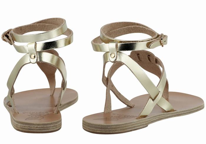 Gold White Ancient Greek Sandals Estia Leather Women Ankle Strap Sandals | KSX3195EQ