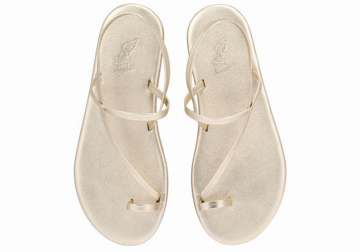 Gold White Ancient Greek Sandals Euterpe Women Toe-Post Sandals | KNQ2594EM