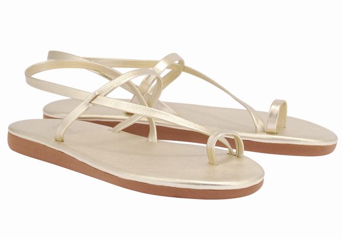 Gold White Ancient Greek Sandals Euterpe Women Toe-Post Sandals | KNQ2594EM