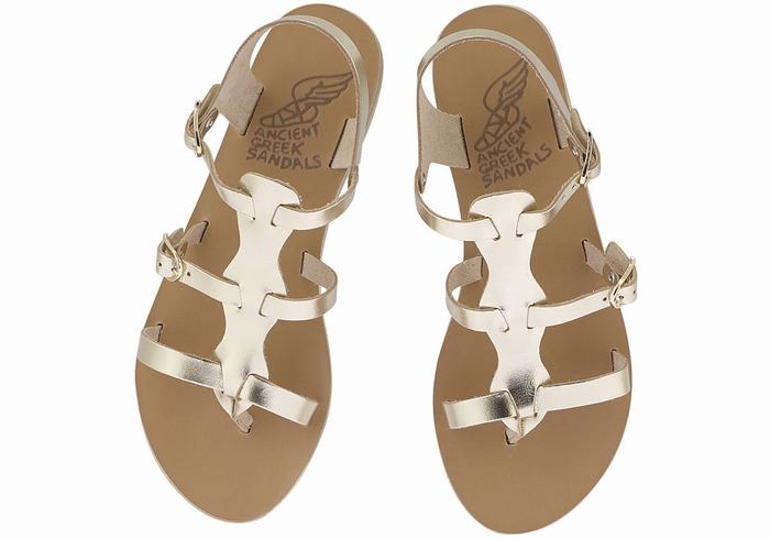 Gold White Ancient Greek Sandals Grace Kelly Leather Women Casual Sandals | KRV5194VR