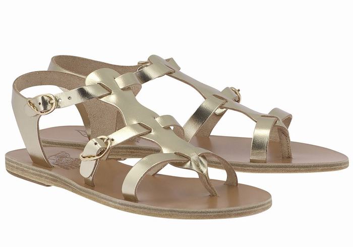 Gold White Ancient Greek Sandals Grace Kelly Leather Women Casual Sandals | KRV5194VR