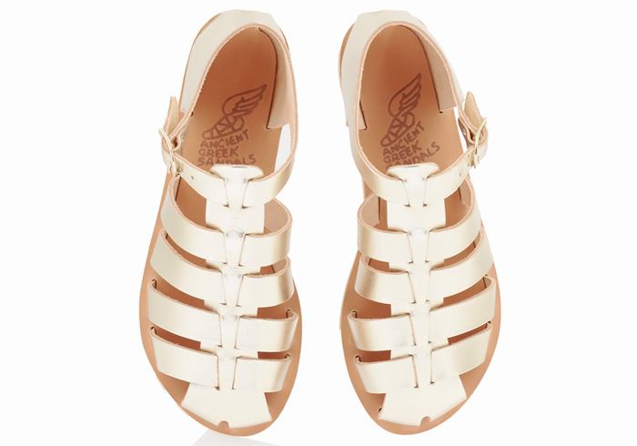 Gold White Ancient Greek Sandals Homeria Women Fisherman Sandals | KGZ233EB