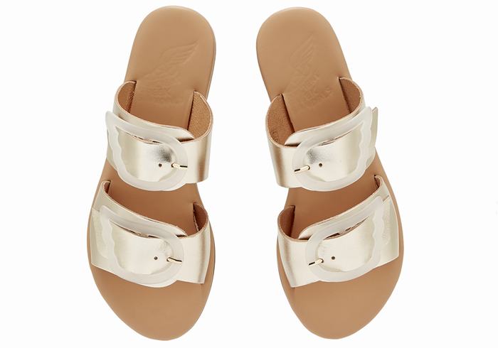 Gold White Ancient Greek Sandals Iaso Women Slide Sandals | IAN625HC