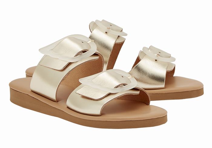 Gold White Ancient Greek Sandals Iaso Women Slide Sandals | IAN625HC