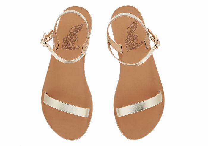 Gold White Ancient Greek Sandals Irida Leather Women Back-Strap Sandals | FFY9913AK