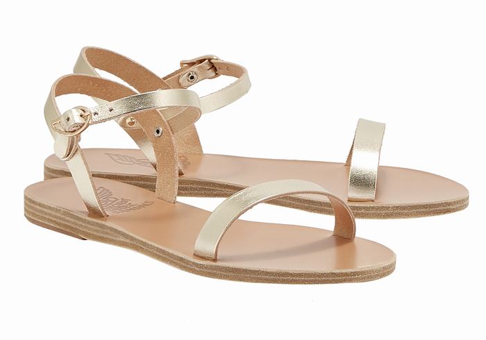 Gold White Ancient Greek Sandals Irida Leather Women Back-Strap Sandals | FFY9913AK