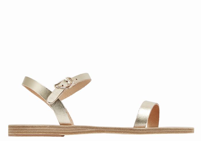 Gold White Ancient Greek Sandals Irida Leather Women Back-Strap Sandals | FFY9913AK