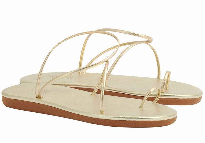 Gold White Ancient Greek Sandals Kansiz Women Toe-Post Sandals | MOA8753IK