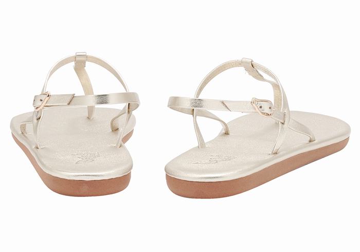 Gold White Ancient Greek Sandals Lito Flip Flop Women Back-Strap Sandals | EFD3274GE