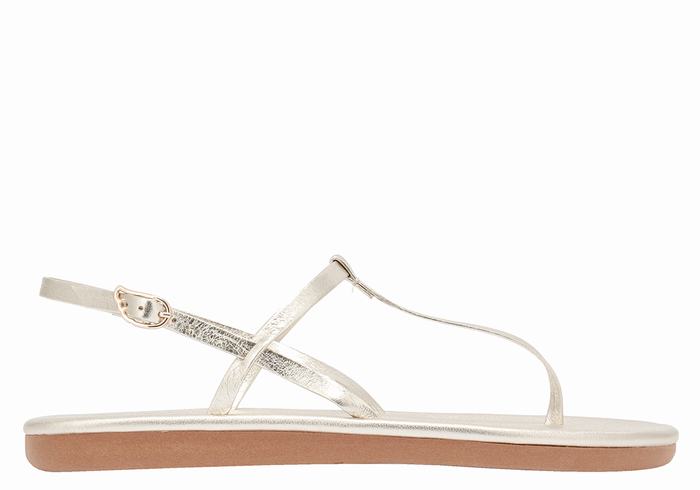 Gold White Ancient Greek Sandals Lito Flip Flop Women Back-Strap Sandals | EFD3274GE