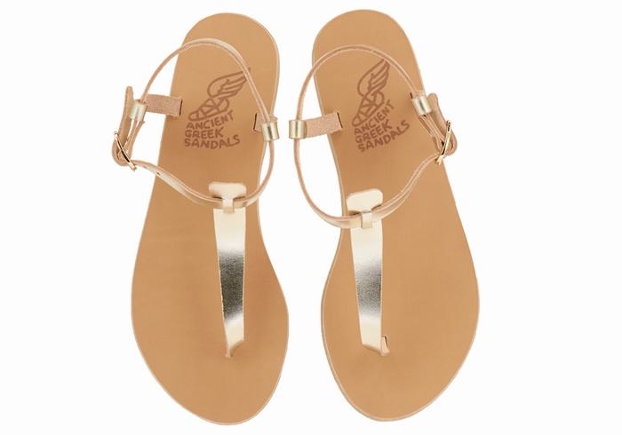 Gold White Ancient Greek Sandals Lito Flip Flop Leather Women Back-Strap Sandals | MDR9798VQ