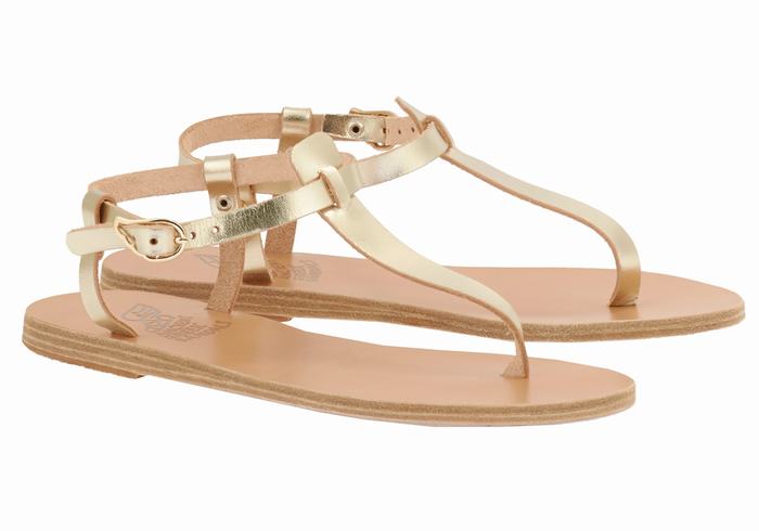 Gold White Ancient Greek Sandals Lito Flip Flop Leather Women Back-Strap Sandals | MDR9798VQ