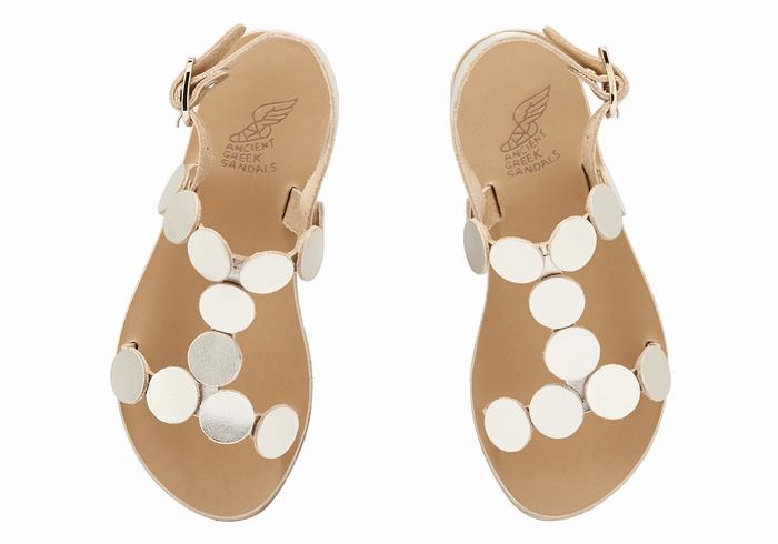 Gold White Ancient Greek Sandals Little Uranos Soft Kids' Flat Sandals | LJT481VA