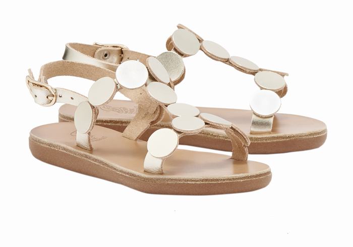 Gold White Ancient Greek Sandals Little Uranos Soft Kids' Flat Sandals | LJT481VA