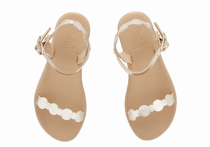 Gold White Ancient Greek Sandals Little Toxo Soft Kids' Flat Sandals | JML2359EZ