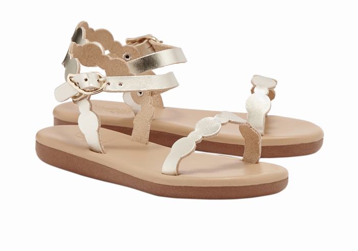 Gold White Ancient Greek Sandals Little Toxo Soft Kids' Flat Sandals | JML2359EZ