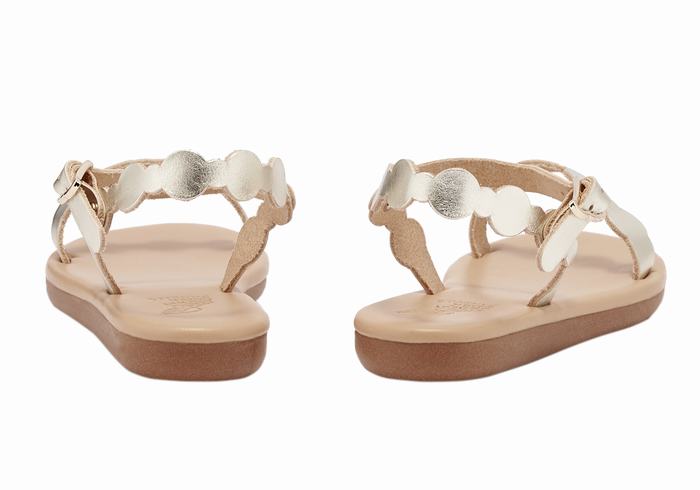 Gold White Ancient Greek Sandals Little Toxo Soft Kids' Flat Sandals | JML2359EZ