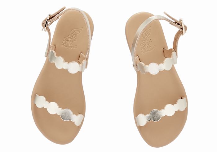 Gold White Ancient Greek Sandals Little Orion Soft Kids' Flat Sandals | EOF7572TV