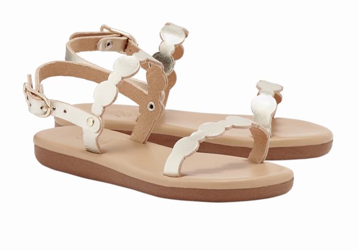 Gold White Ancient Greek Sandals Little Orion Soft Kids' Flat Sandals | EOF7572TV