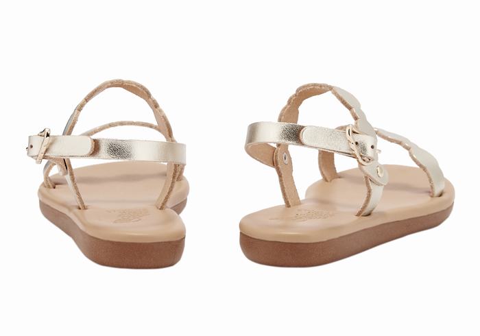 Gold White Ancient Greek Sandals Little Orion Soft Kids' Flat Sandals | EOF7572TV