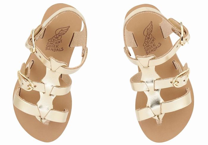 Gold White Ancient Greek Sandals Little Grace Kelly Soft Kids' Flat Sandals | TJK5613QX