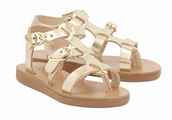 Gold White Ancient Greek Sandals Little Grace Kelly Soft Kids' Flat Sandals | TJK5613QX