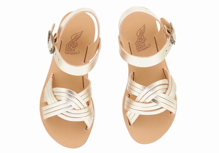 Gold White Ancient Greek Sandals Little Electra Soft Kids' Flat Sandals | YFI9728EY