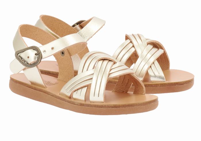 Gold White Ancient Greek Sandals Little Electra Soft Kids' Flat Sandals | YFI9728EY