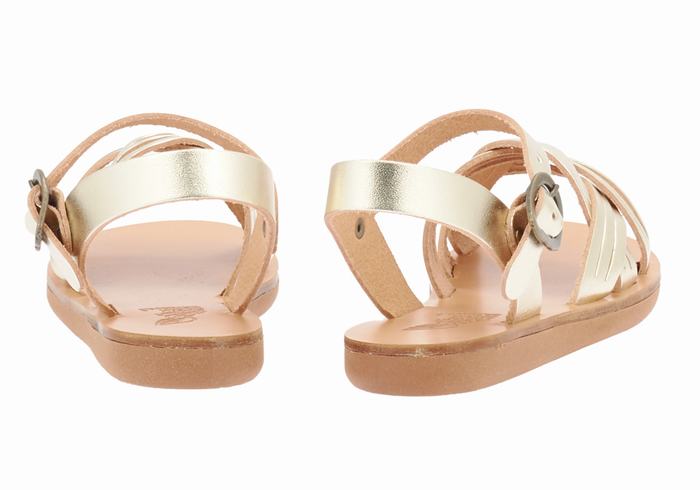 Gold White Ancient Greek Sandals Little Electra Soft Kids' Flat Sandals | YFI9728EY