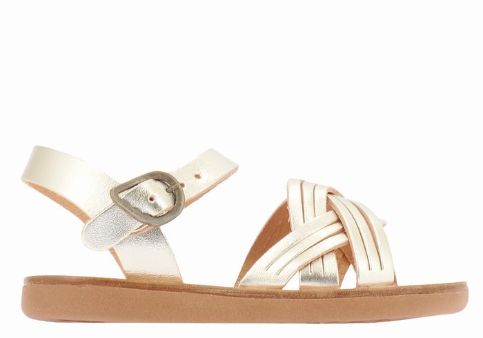 Gold White Ancient Greek Sandals Little Electra Soft Kids\' Flat Sandals | YFI9728EY