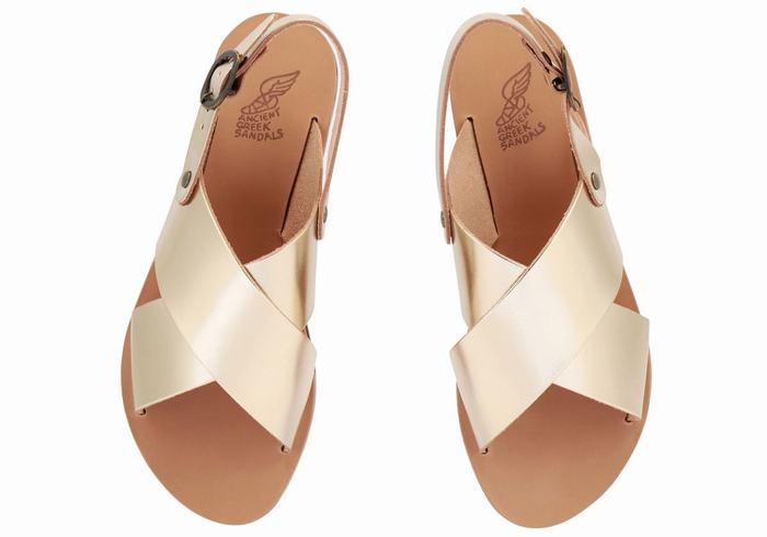 Gold White Ancient Greek Sandals Little Maria Soft Kids' Casual Sandals | VQM5521EM