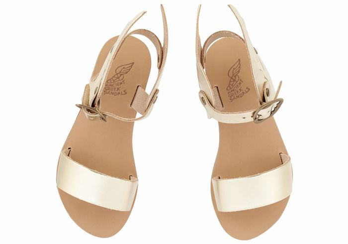 Gold White Ancient Greek Sandals Little Ikaria Soft Kids' Casual Sandals | OVA5999AC