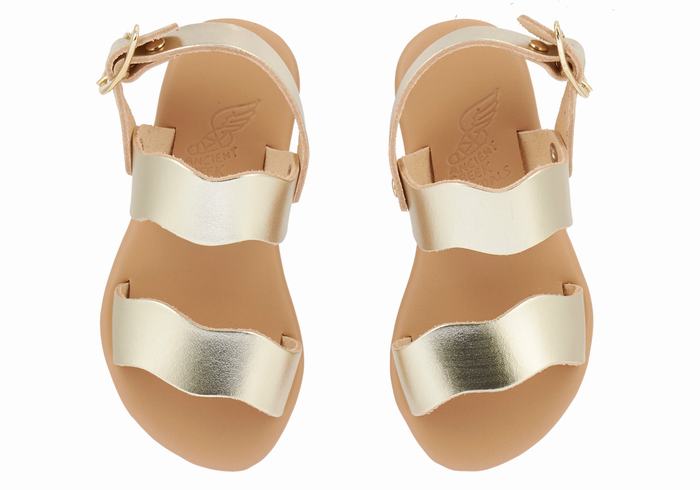 Gold White Ancient Greek Sandals Little Calamos Soft Kids' Casual Sandals | UIC2659AP