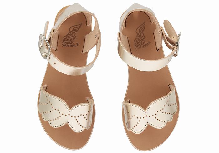 Gold White Ancient Greek Sandals Little Andromeda Soft Kids' Casual Sandals | UDU4313LQ