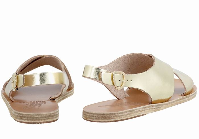 Gold White Ancient Greek Sandals Maria Leather Women Casual Sandals | ZTF4693QW