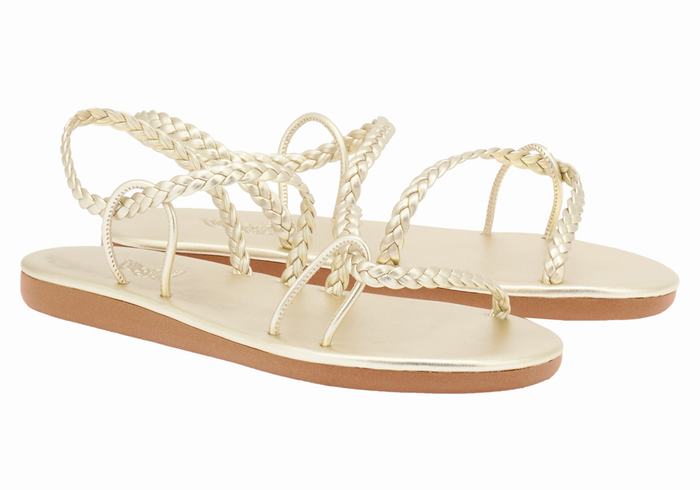 Gold White Ancient Greek Sandals Maya Women Braided Sandals | FJW9759FY