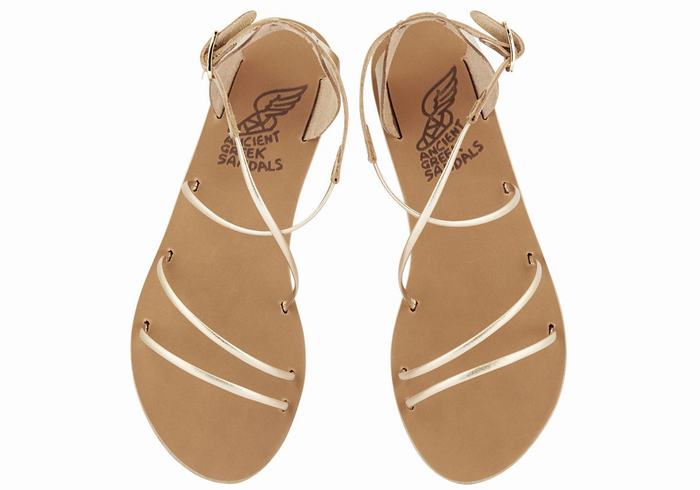 Gold White Ancient Greek Sandals Meloivia Women Ankle Strap Sandals | KNL4779XK