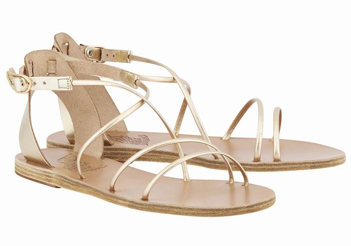 Gold White Ancient Greek Sandals Meloivia Women Ankle Strap Sandals | KNL4779XK