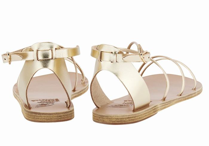 Gold White Ancient Greek Sandals Meloivia Women Ankle Strap Sandals | KNL4779XK