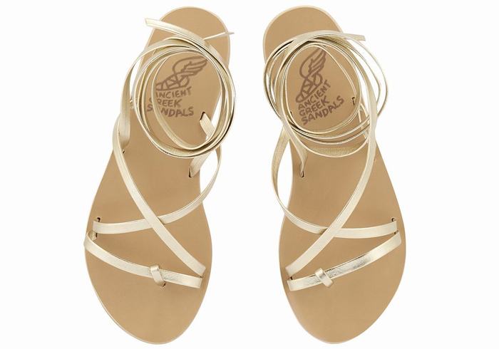 Gold White Ancient Greek Sandals Morfi Leather Women Gladiator Sandals | RFB158XZ