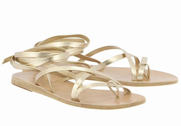 Gold White Ancient Greek Sandals Morfi Leather Women Gladiator Sandals | RFB158XZ