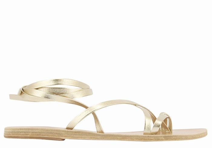 Gold White Ancient Greek Sandals Morfi Leather Women Gladiator Sandals | RFB158XZ