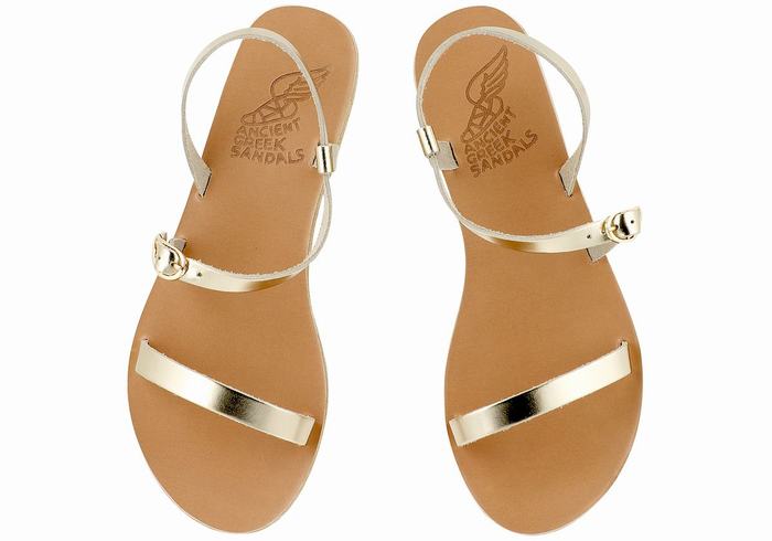 Gold White Ancient Greek Sandals Niove Leather Women Back-Strap Sandals | MPB7573TU