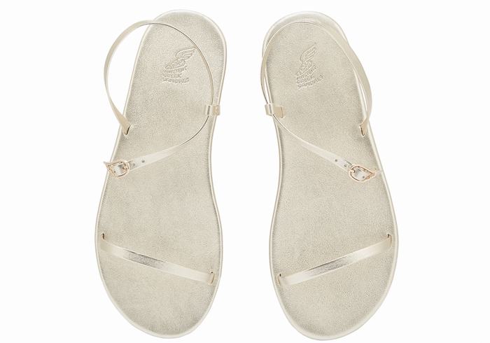 Gold White Ancient Greek Sandals Niove Women Back-Strap Sandals | YPK6363UZ