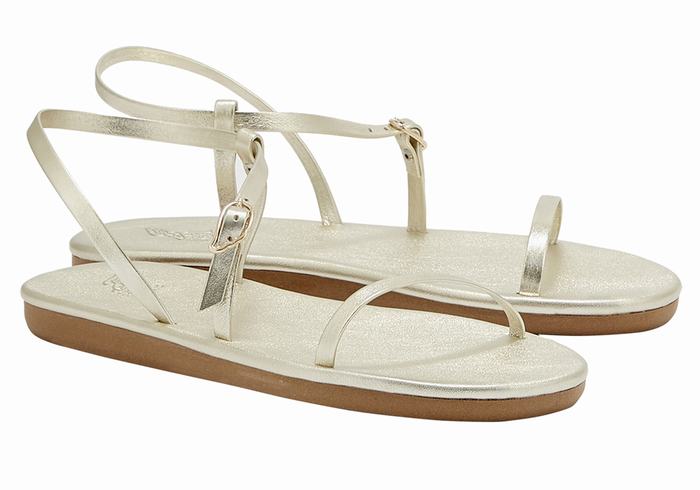 Gold White Ancient Greek Sandals Niove Women Back-Strap Sandals | YPK6363UZ