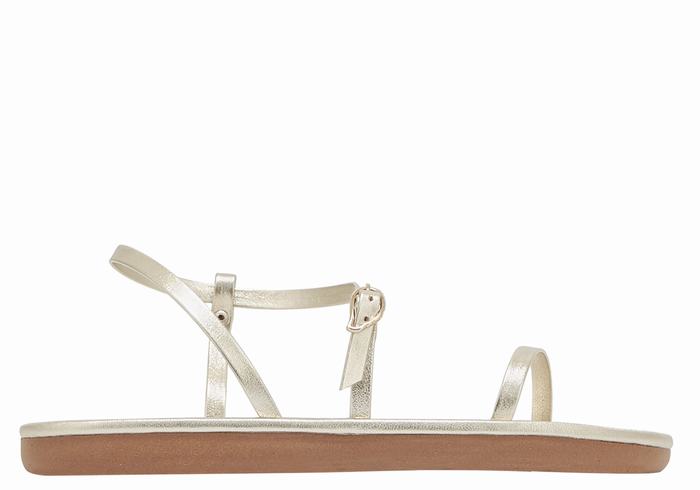 Gold White Ancient Greek Sandals Niove Women Back-Strap Sandals | YPK6363UZ